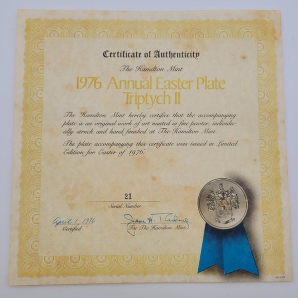 Hamilton Mint 1976 Annual Easter Plate Triptych II Limited Edition #21 - Picture 4 of 15